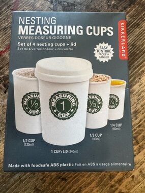 4 White Nesting Measuring Cups with Green Logos (resembles to go cups💚)
